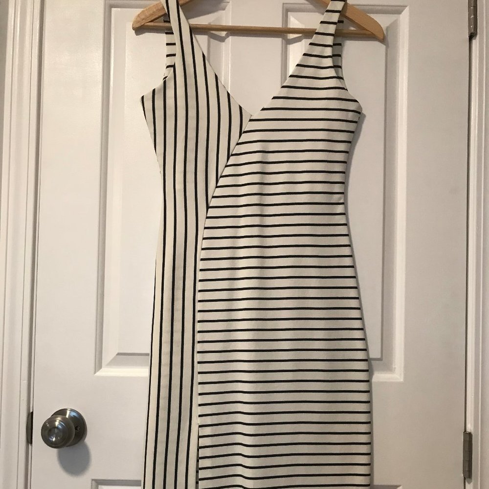 Zara Black and White Striped Midi Dress